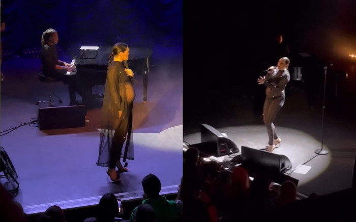 Xôn xao nữ ca sĩ mặc váy xuyên thấu mỏng tang, khoe bụng bầu trên sân khấu Ảnh 2