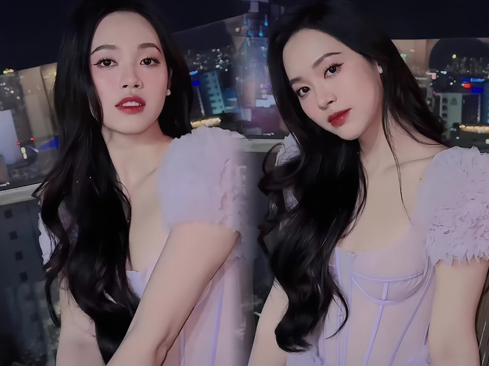 Khác với những gam màu cổ điển trước đó, Á hậu Trịnh Thùy Linh “nhuộm tím” cả khung hình với bộ váy công chúa bồng bềnh, vô cùng dễ thương. Nét trong trẻo tuổi đôi mươi của người đẹp xứ Thanh còn khiến người hâm mộ xuýt xoa khi chọn tông trang điểm ngọt ngào, điểm tô môi son hồng rạng rỡ.  