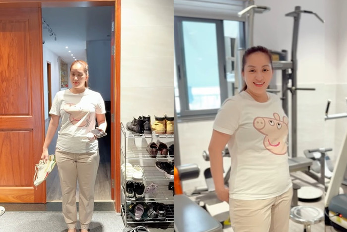 Khánh Thi vẫn chưa lấy lại được vóc dáng thon gọn sau khi sinh 3 tháng.