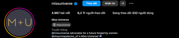 Hiện tại, Miss Universe đang chạm ngưỡng 6,2 triệu người theo dõi, nắm vị trí sân chơi nhan sắc 'hot' nhất hành tinh.