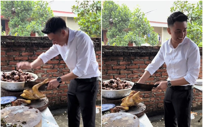 'Soái ca áo trắng' trổ tài chặt gà, bạn bè liền phán ngay: Chưa lấy được vợ rồi! Ảnh 2