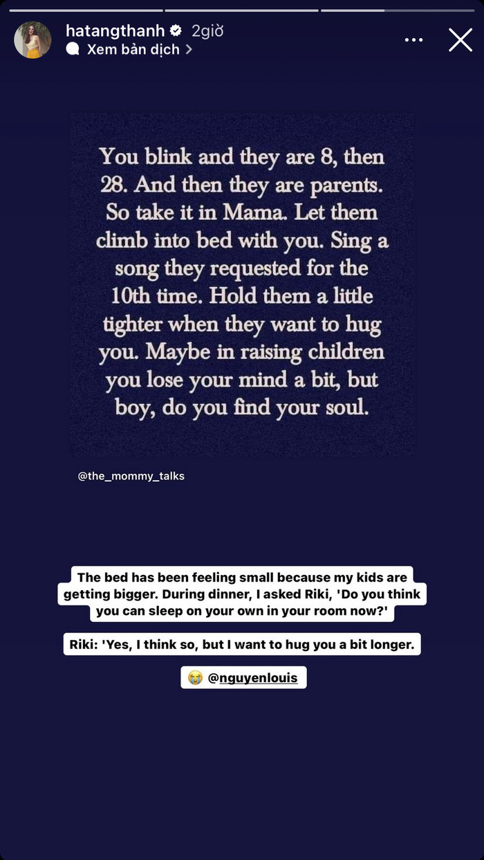 Story mới nhất của Tăng Thanh Hà ở trên tài khoản cá nhân