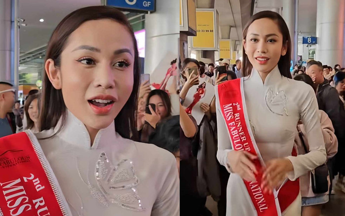 Lương Mỹ Kỳ đeo sash Á hậu 2 về nước, vừa xuống sân bay là vội nói một câu Ảnh 2