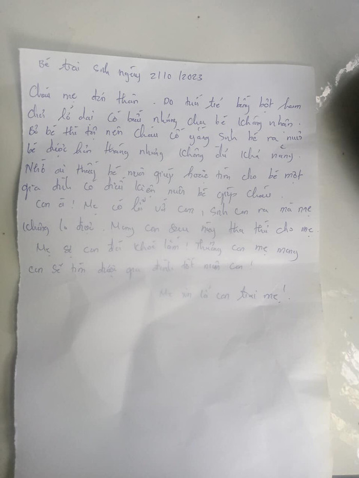 Nội dung lá thư mà mẹ bé trai để lại