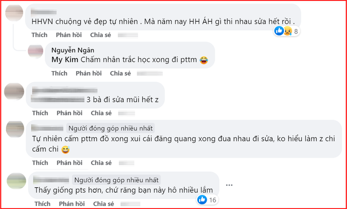 Bình luận của netizen về nghi vấn Á hậu Ngọc Thảo can thiệp 'dao kéo'.