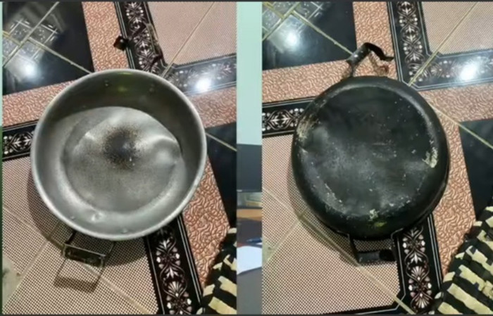 Chiếc chảo người vợ dùng đánh vào đầu chồng. (Ảnh: NLĐ).