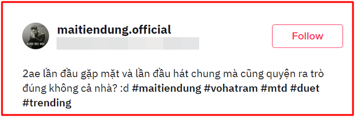 Mai Tiến Dũng cho biết dù là lần đầu gặp mặt, thế nhưng cả anh và Võ Hạ Trâm đều rất hòa quyện khi song ca cùng nhau
