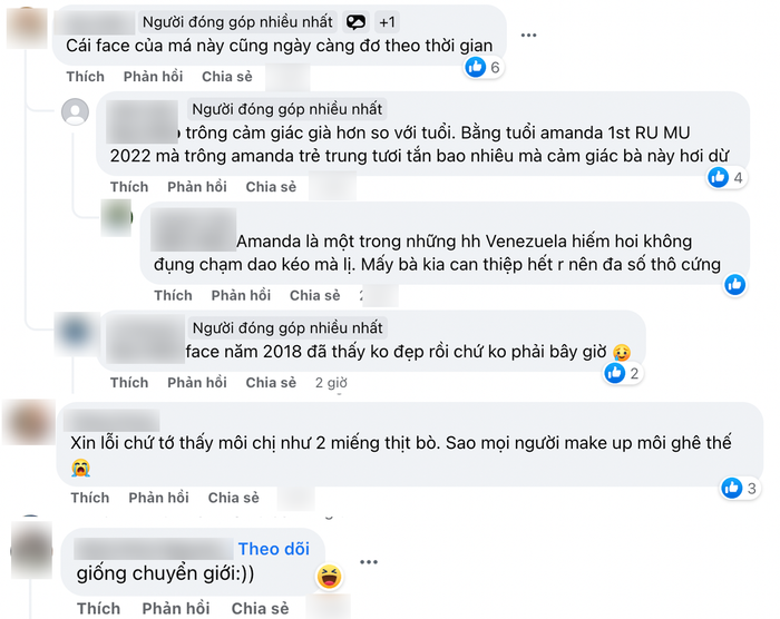 Một số bình luận trang cãi về nhan sắc hiện tại của mỹ nhân Venezuela. 