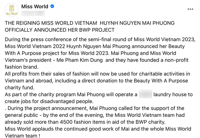 Hoa hậu Mai Phương được tổ chức Miss World 'để mắt' trước thềm thi quốc tế: Anti-fan còn gì để nói không? Ảnh 1