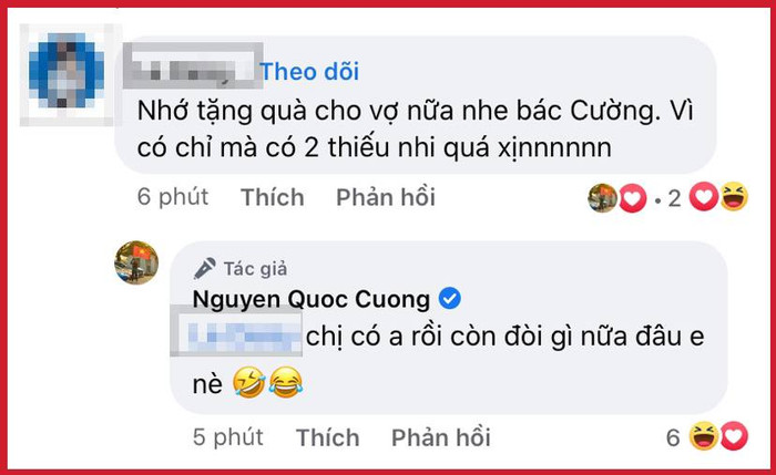 Cường Đô La hài hước bình luận khi có người đề xuất nên tặng quà cho bà xã vào ngày Quốc tế Thiếu nhi