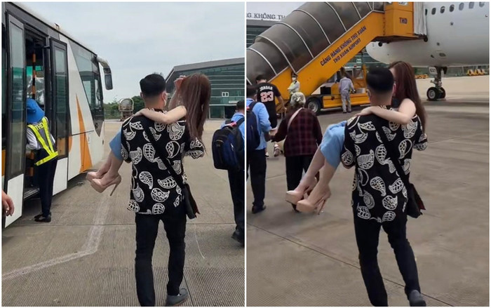 Gái xinh đi giày cao gót được chồng bế lên máy bay: Người khen hạnh phúc, người cười cợt vì lố lăng Ảnh 2