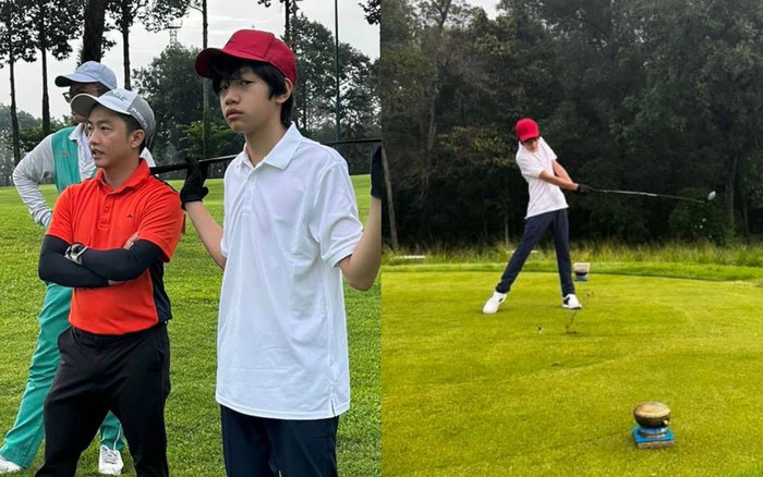 Con trai Cường Đô La lần đầu chơi golf cùng bố, thần thái khi cầm gậy chuẩn 'con nhà nòi' Ảnh 2