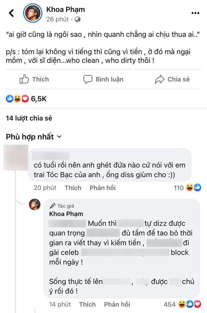 Nam rapper còn gay gắt đáp trả bình luận kém duyên của một netizen. (Ảnh chụp màn hình)