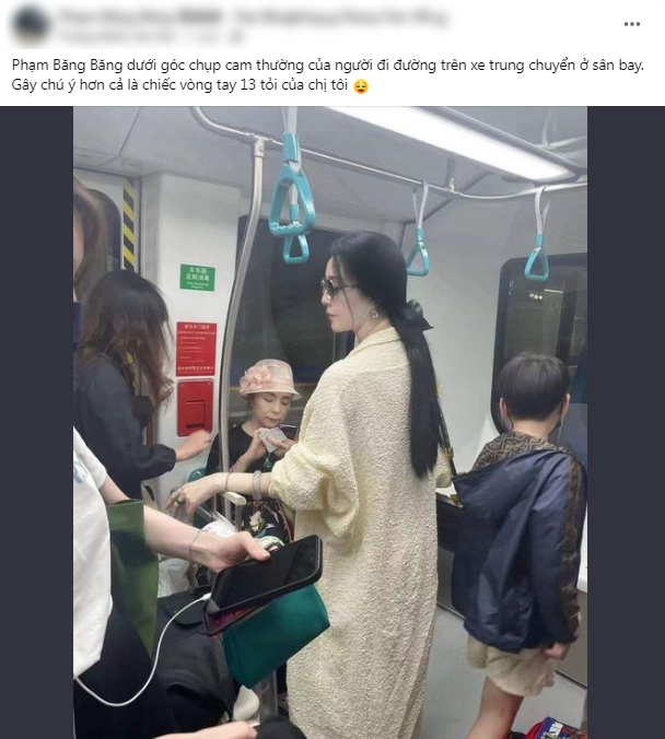 Hình ảnh chất lượng thấp nhưng nhan sắc của Phạm Băng Băng chất lượng cao. Làn da trắng sứ giúp người đối diện nhận ra cô nàng ngay lập tức, dù nữ diễn viên đã che chắn gương mặt bằng kính đen. Chưa kể, một nhóm fan của 'nữ hoàng Cbiz' còn nhận ra chiếc vòng tay của người đẹp có trị giá lên đến 13 tỷ VNĐ.