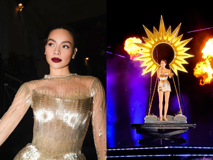 Người hâm mộ không ngừng tán dương diện mạo trình diễn của nữ ca sĩ gốc Quảng Bình. Hồ Ngọc Hà luôn thể hiện đẳng cấp và gu ăn mặc 'xịn xò' của mình mỗi khi lên sân khấu. Giọng ca sinh năm 1984 không cần nhấn nhá thêm phụ kiện mà chỉ sử dụng son đỏ để làm 'sáng bừng' cả không gian biểu diễn. 