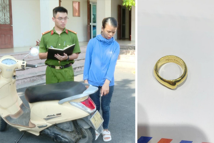 Tạ Thị Nhi cùng tang vật của vụ án. Ảnh: CAND