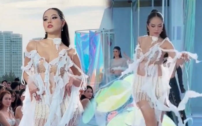 Hoa hậu Thanh Thuỷ đá chân - múa tay khi catwalk, netizen khóc thét: 'Xu cà na' quá! Ảnh 2