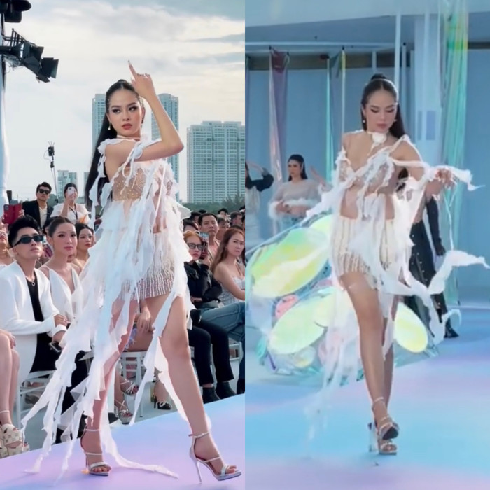  Hoa hậu Thanh Thuỷ đá chân - múa tay khi catwalk, netizen khóc thét: 'Xu cà na' quá! Ảnh 1