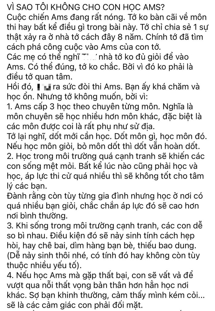 Đưa ra '4 lý do không cho con học trường Ams', nữ chuyên gia giáo dục làm dấy lên cuộc tranh cãi dữ dội Ảnh 1