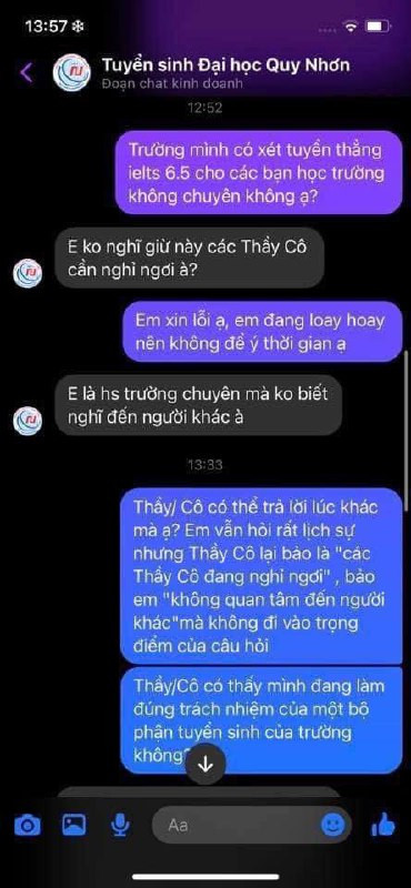  Học sinh nhờ tư vấn nhưng bị nhóm tuyển sinh sử dụng ngôn từ thiếu chuẩn mực: ĐH Quy Nhơn nói gì? Ảnh 1