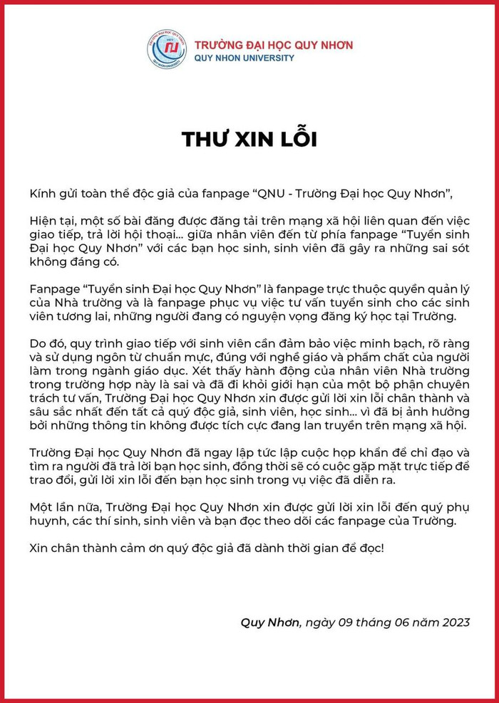  Học sinh nhờ tư vấn nhưng bị nhóm tuyển sinh sử dụng ngôn từ thiếu chuẩn mực: ĐH Quy Nhơn nói gì? Ảnh 3