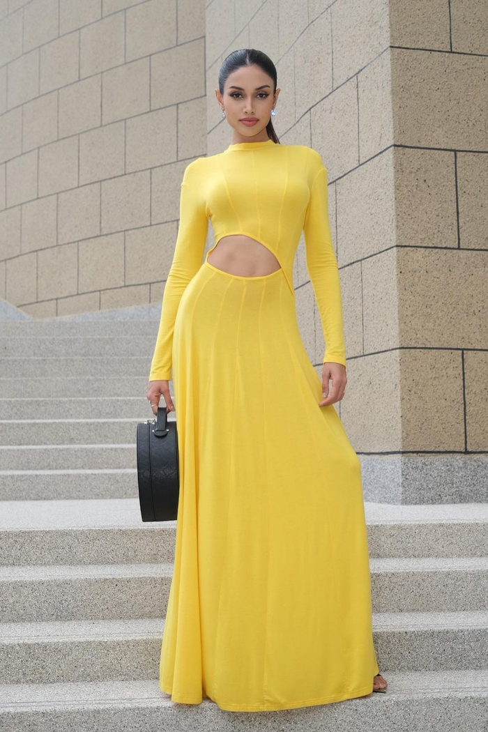 Praveenar Singh nổi bật như một minh tinh với chiếc váy ôm, cắt xẻ tôn vòng eo. 