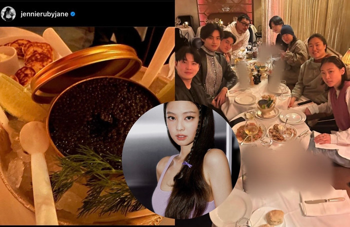 Cư dân mạng đã tinh ý phát hiện hình ảnh mới đây mà Jennie đăng tải có khay đồ ăn giống trong bữa tiệc mà V (BTS) từng tham dự ở Pháp.