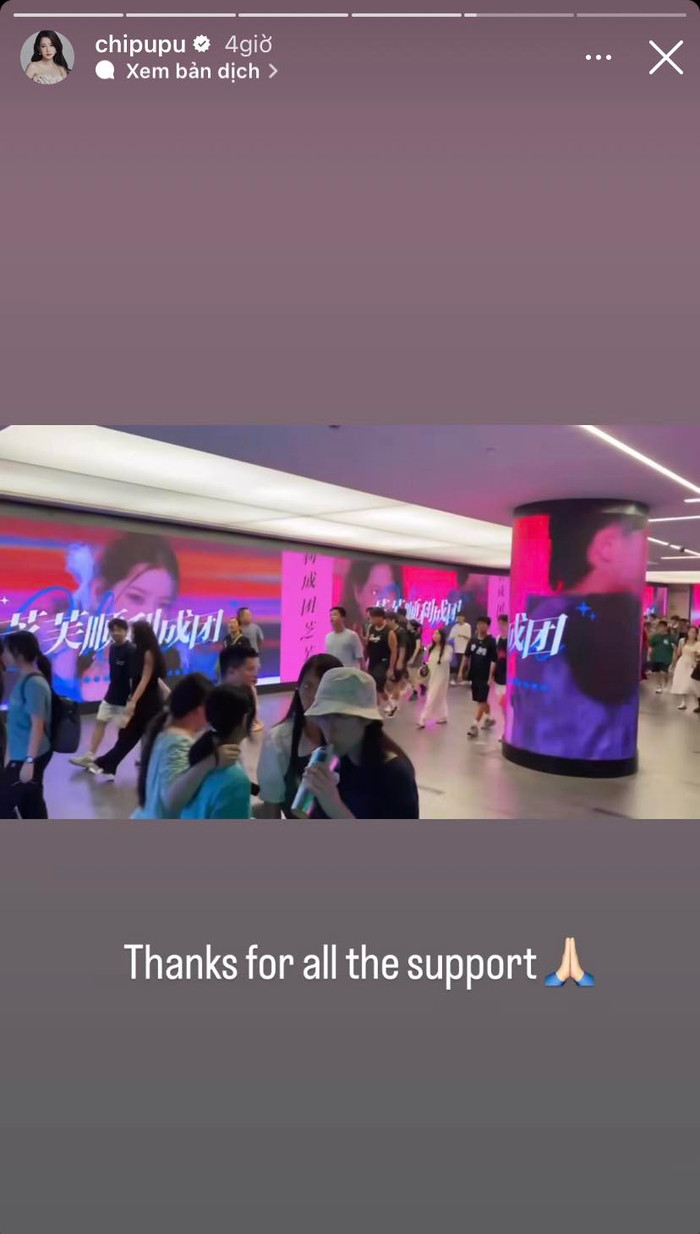 Chi Pu đã bày tỏ sự biết ơn trước tình cảm của người hâm mộ thông qua dòng chú thích: 'Thanks for all the support (tạm dịch là cảm ơn vì tất cả sự ủng hộ)'