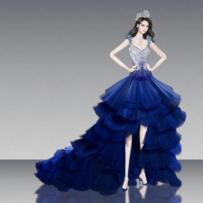 Nhà thiết kế Nguyễn Phúc Tuấn thực hiện váy cho Bảo Ngọc.