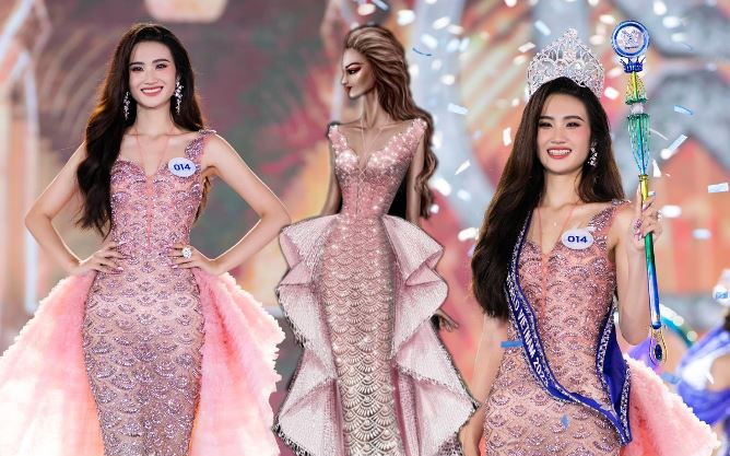 Điều thú vị xoay quanh váy dạ hội của Hoa hậu Ý Nhi: Màu hồng chuẩn Miss World Ảnh 2