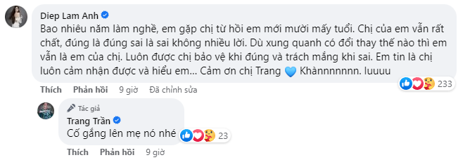 Màn tương tác giữa Diệp Lâm Anh và Trang Trần đang thu hút sự chú ý từ phía cư dân mạng