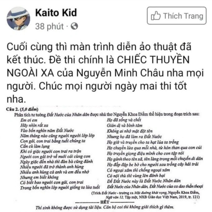 Một trong những lần Kaito Kid đoán trúng đề thi môn Ngữ văn 