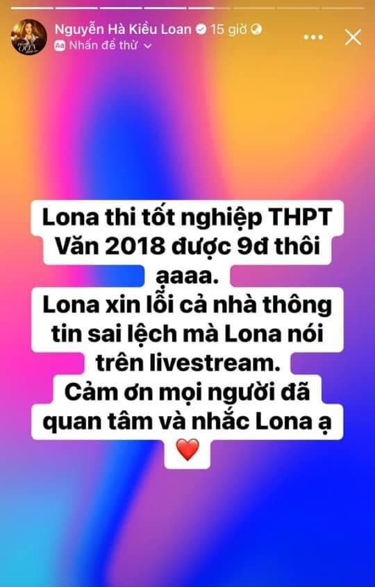 Trước đó, nàng hậu cũng từng chia sẻ sai thông tin về điểm thi môn Văn. Nàng hậu đã gửi xin lỗi khán giả. (Ảnh chụp màn hình)