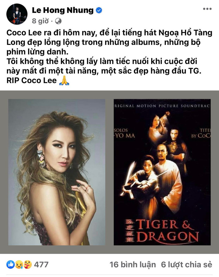 Nghệ sĩ Việt thương tiếc, nói lời tiễn biệt trước sự ra đi của Coco Lee Ảnh 3