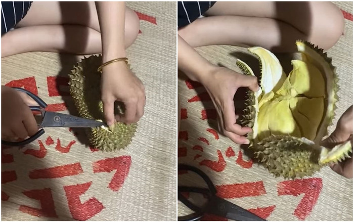 Mua quả sầu riêng với hình thù méo mó, cô gái vừa bổ ra liền reo lên vui sướng Ảnh 2