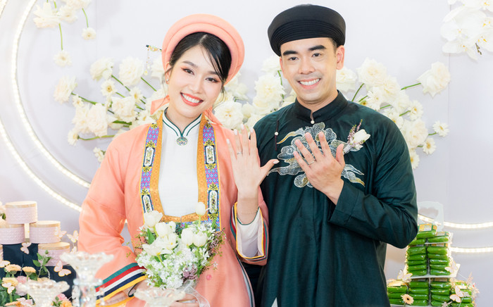 Á hậu Phương Anh và chồng tiến sĩ diện Việt phục trong lễ vu quy Ảnh 2