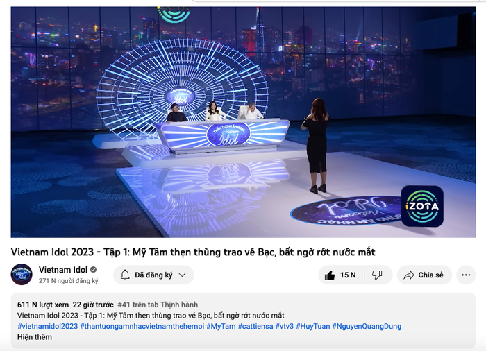 Tập 1 Vietnam Idol 2023 nhanh chóng lọt vào top trending trên nền tảng YouTube. (Ảnh chụp màn hình).
