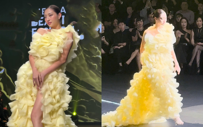 Hoa hậu Lương Thùy Linh suýt 'vồ ếch' khi làm vedette Ảnh 2