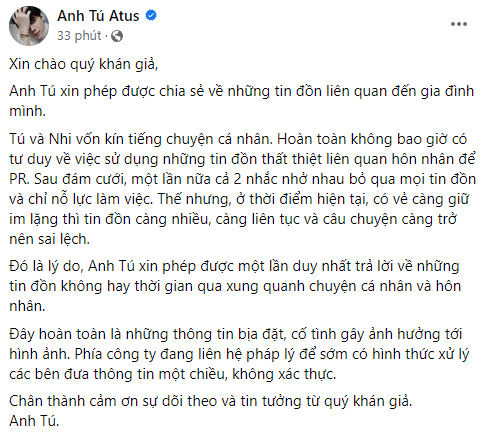 Phản ứng của netizen sau khi Anh Tú đính chính tin đồn rạn nứt với Diệu Nhi Ảnh 2