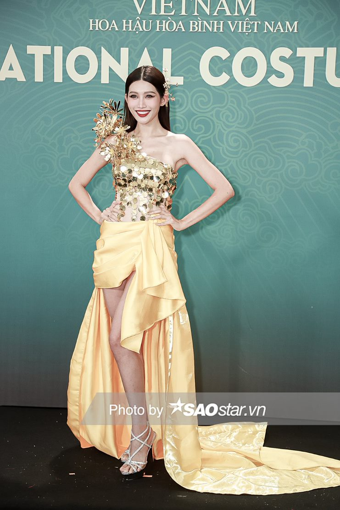 Với bộ cánh nổi bật, Á hậu Quỳnh Châu giống như quý cô 'cành vàng lá ngọc'. 