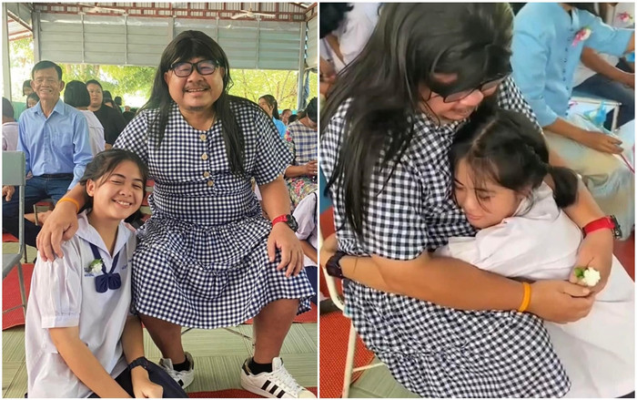 Xúc động hình ảnh cha đơn thân mặc váy đến trường cùng con gái nhân Ngày của mẹ Ảnh 2