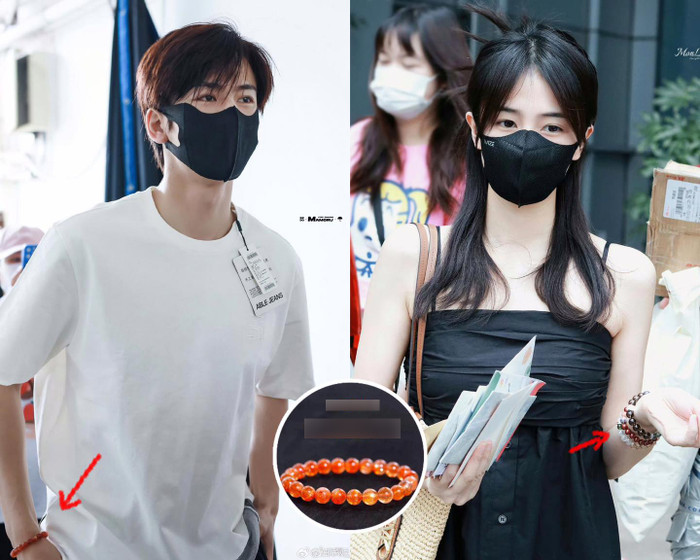 Bạch Lộc - Trương Lăng Hách bị phát hiện diện vòng tay giống nhau làm dấy lên nghi vấn hẹn hò. (Ảnh tổng hợp)