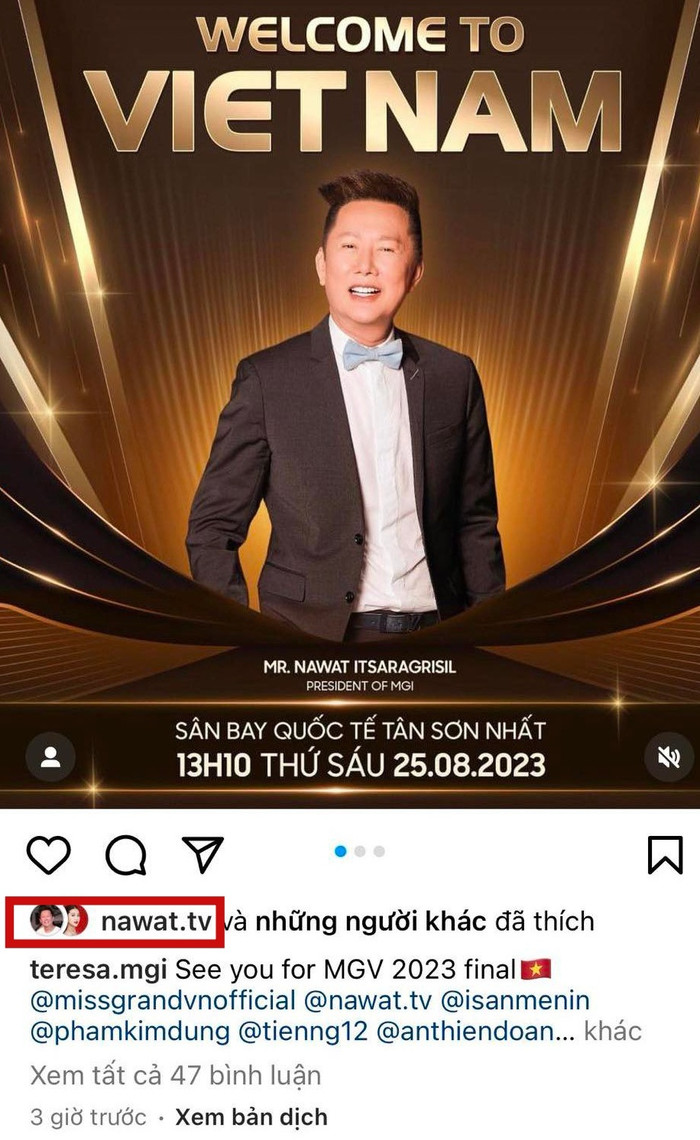 Ngài Chủ tịch chỉ 'thả tim' và không có bất kì chia sẻ nào về việc chuẩn bị tham dự Chung kết Miss Grand Vietnam 2023. 