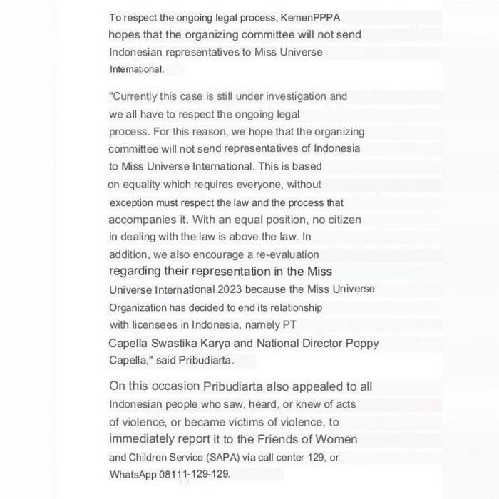 Văn bản kiến nghị của KemenPPPA .