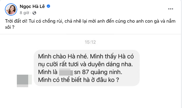 Phản ứng của Ngọc Hà khi có người nhắn tin gạ gẫm.