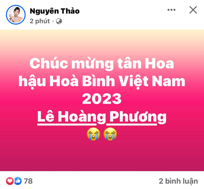 Nguyên Thảo theo dõi đêm Chung kết và bày tỏ niềm tự hào về chiến thắng của Lê Hoàng Phương. 