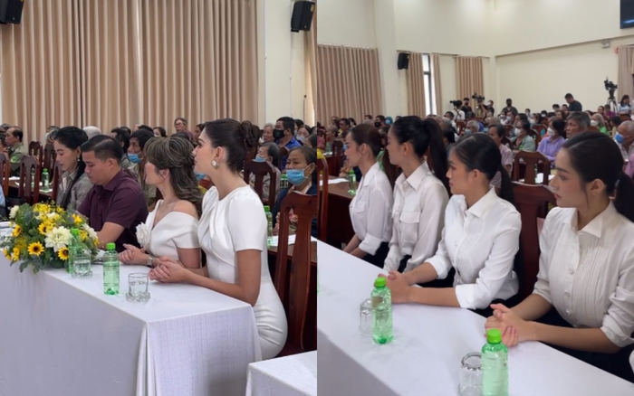 Top 5 Miss Grand Vietnam 2023 đều diện sơ mi trắng, trang điểm tự nhiên. Trong chương trình có sự góp mặt của bà Terasa - phó chủ tịch Miss Grand International, đương kim Hoa hậu Hòa bình Quốc tế, Isabella Menin và Trưởng BTC Miss Grand Vietnam