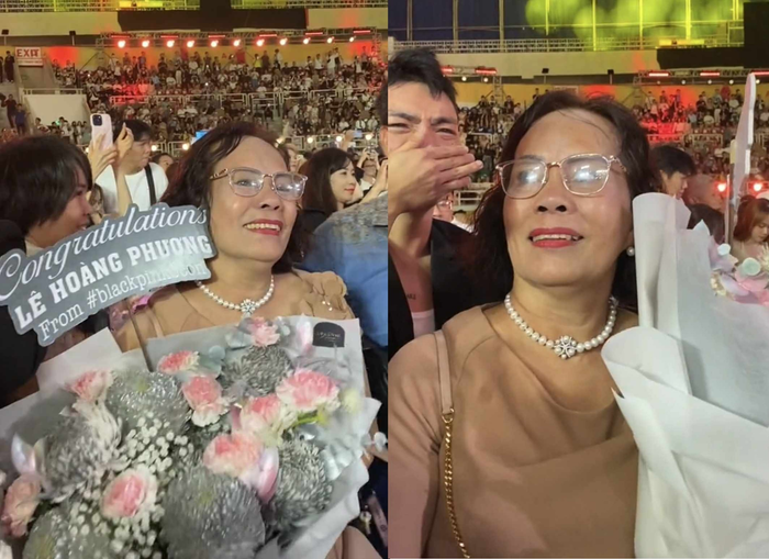 Hình ảnh mẹ Tân Hoa hậu Hòa bình Việt Nam xúc động chứng kiến con gái chinh phục được mơ ước vương miện. 