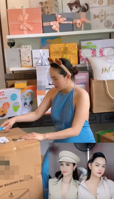 Đều là những mẹ bỉm, Phạm Quỳnh Anh và Đông Nhi đã dành tặng Minh Hằng món quà là máy giặt cho em bé. 