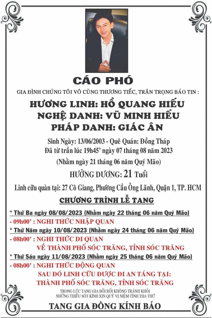 Cáo phó của nhạc sĩ Vũ Minh Hiếu,